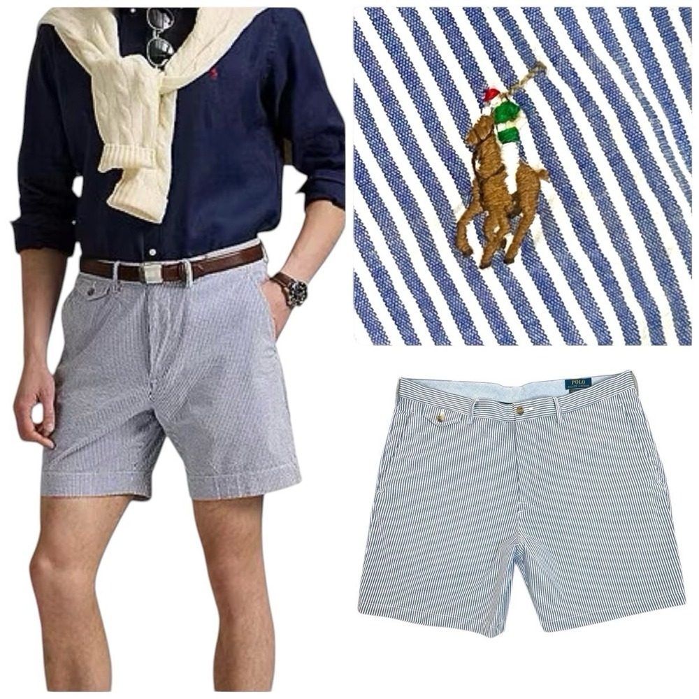 Polo Ralph Lauren Stretch Classic Fit Seersucker Striped Shorts 7" Men's 36 NWOT